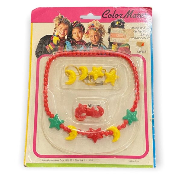 Color Mates Other - Vintage 1980s Color Mates Smiling Moons Stars Necklace Earrings Ponytail Holder